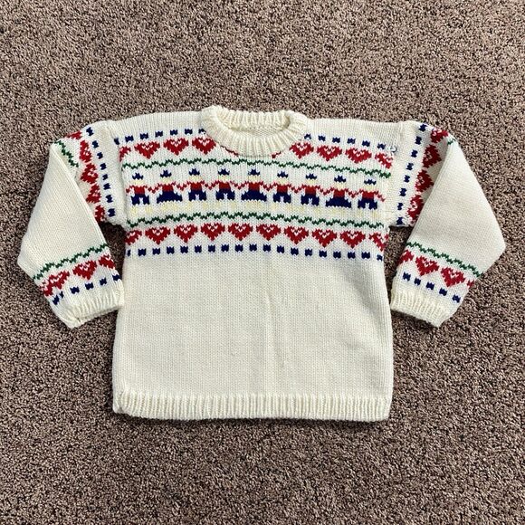 VTG Handmade Knit Toy Soldier Sweater Youth Size Small Unisex Crewneck Holiday - Picture 1 of 8